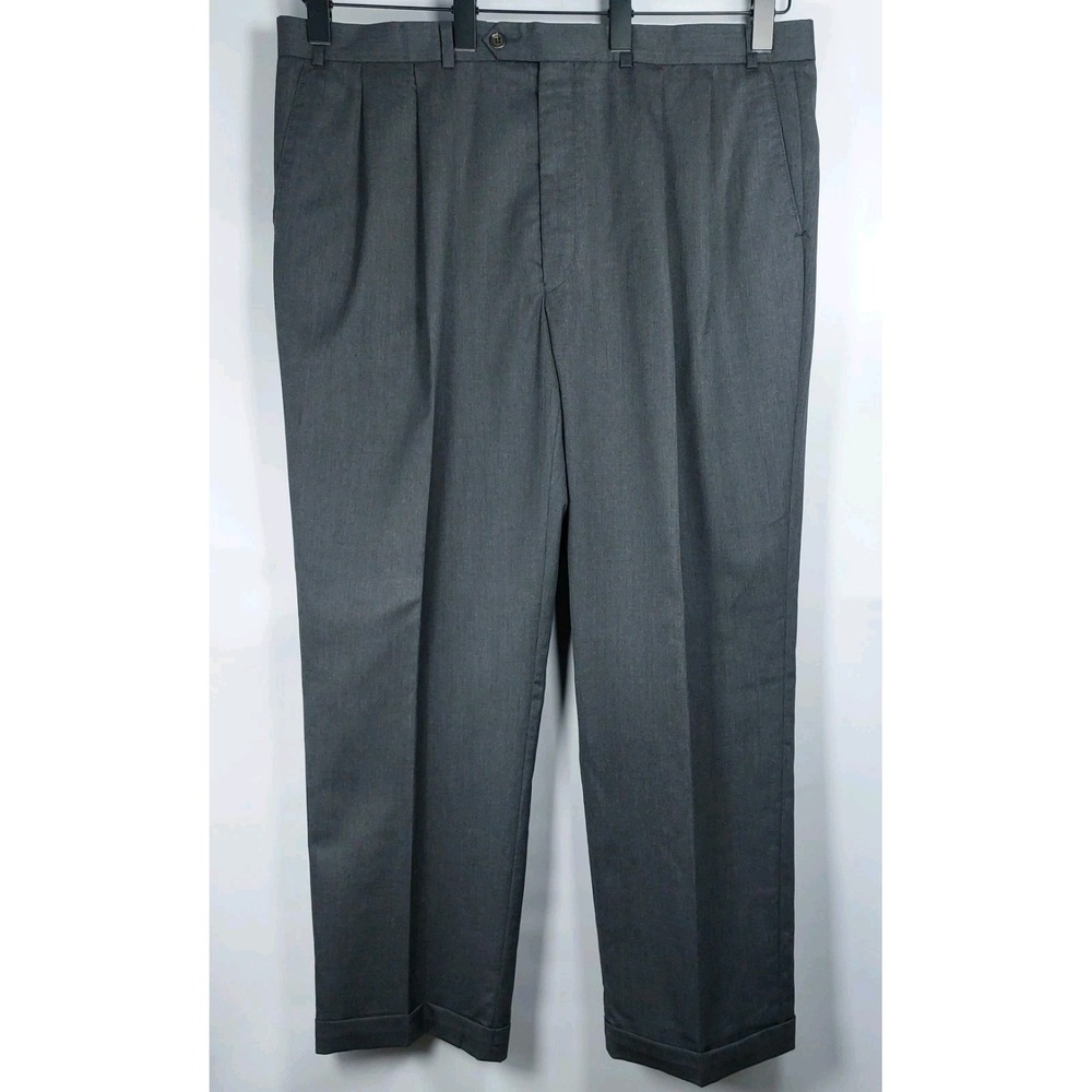 Ralph Lauren 120s Wool & Cashmere Pleated/Cuffed Dress Pants Slacks Gray 42X29.5